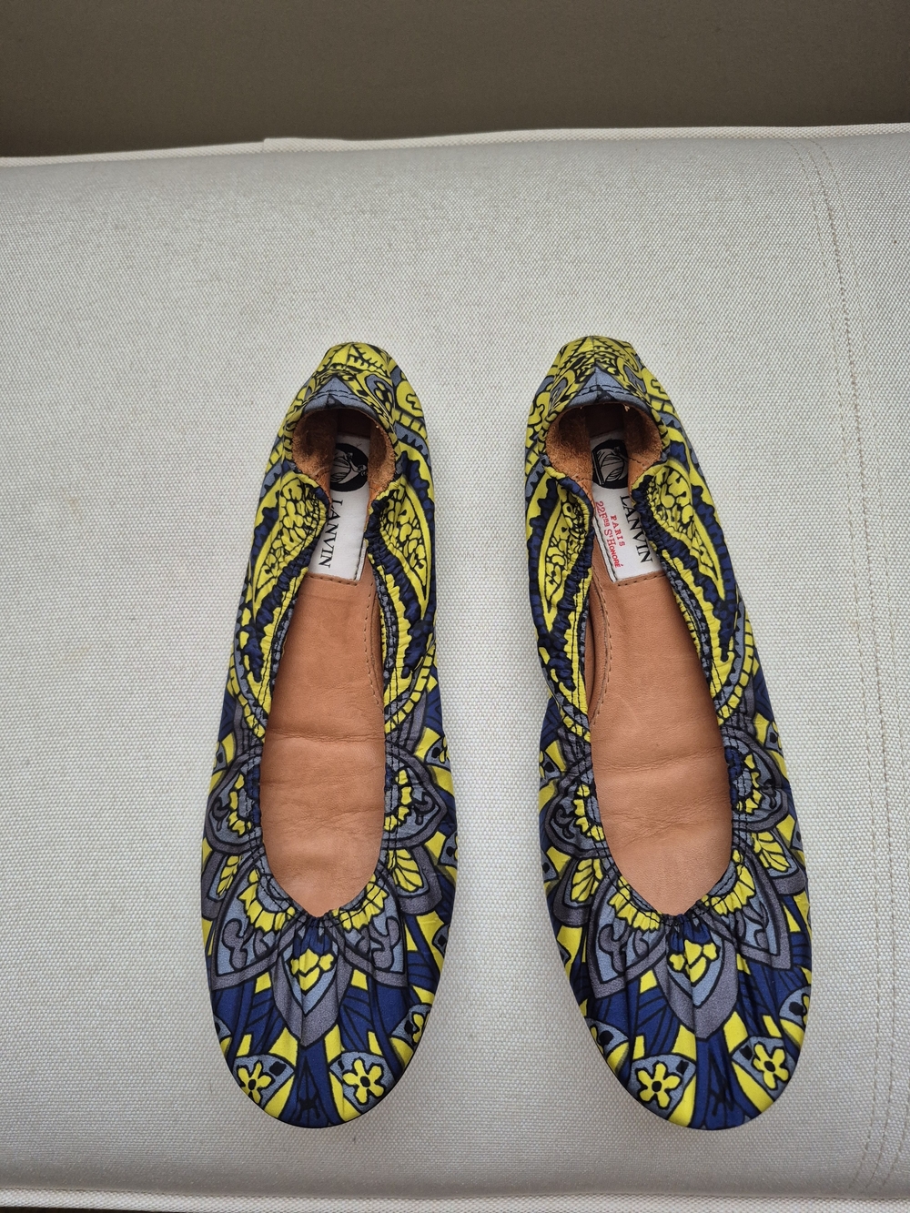 Lanvin Yellow & Navy Printed Ballet Flats - Picture 2 of 7